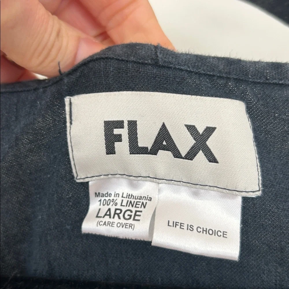 FLAX Vintage Black Linen Maxi Dress with Pockets size large - Picture 3 of 4